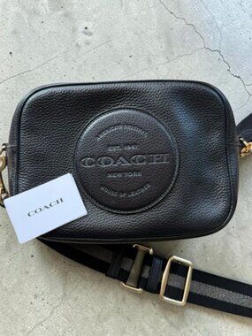 Coach Dempsey Camera Bag C2828 Black Pebbled Leather Crossbody